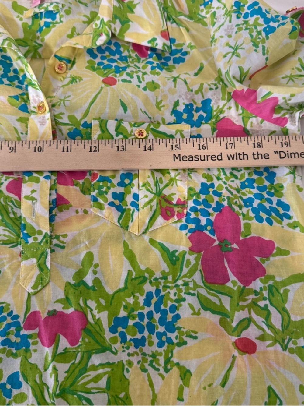 Lilly Pulitzer Women’s Medium Yellow Floral Mini Shirt Dress 100% Cotton Belt - Picture 11 of 12